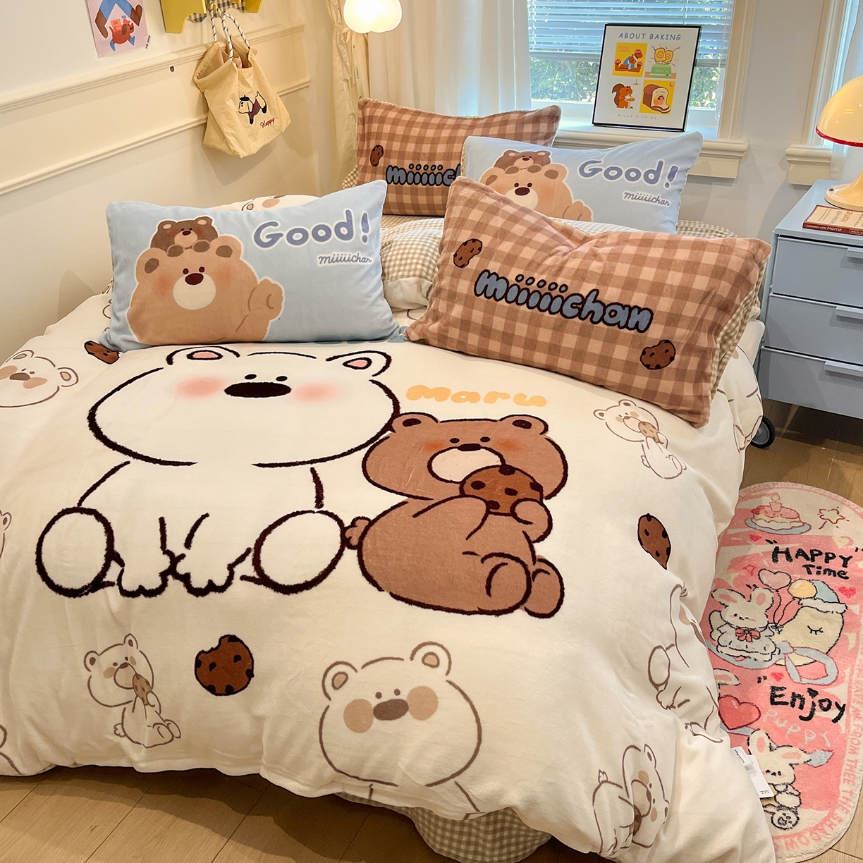 91家纺网 家纺一手货源 找家纺 （总）桃子家居 2025新品A类正版授权miiiiichan咪酱大版卡通数码印花加厚牛奶绒系列四件套