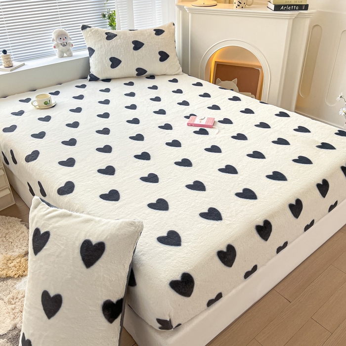 91家纺网 家纺一手货源 找家纺 雅居纺家纺 2025新款高克重兔绒印花单床笠-爱心 爱心-灰