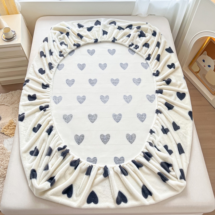 91家纺网 家纺一手货源 找家纺 雅居纺家纺 2025新款高克重兔绒印花单床笠-爱心 爱心-灰