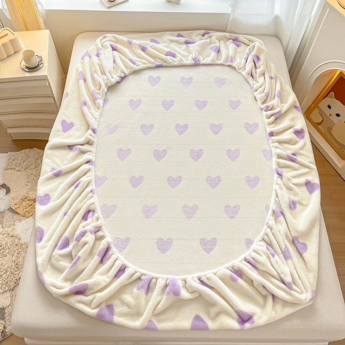 91家纺网 家纺一手货源 找家纺 雅居纺家纺 2025新款高克重兔绒印花单床笠-爱心 爱心-紫