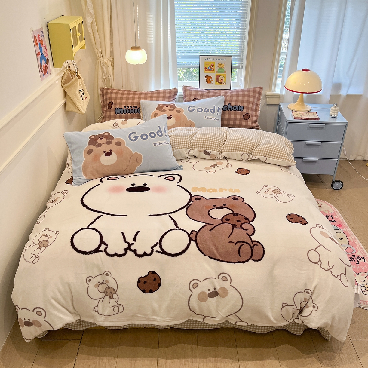 桃子家居 2025新品A类正版授权miiiiichan咪酱大版卡通数码印花加厚牛奶绒系列四件套 绒大版-咪酱宝宝熊