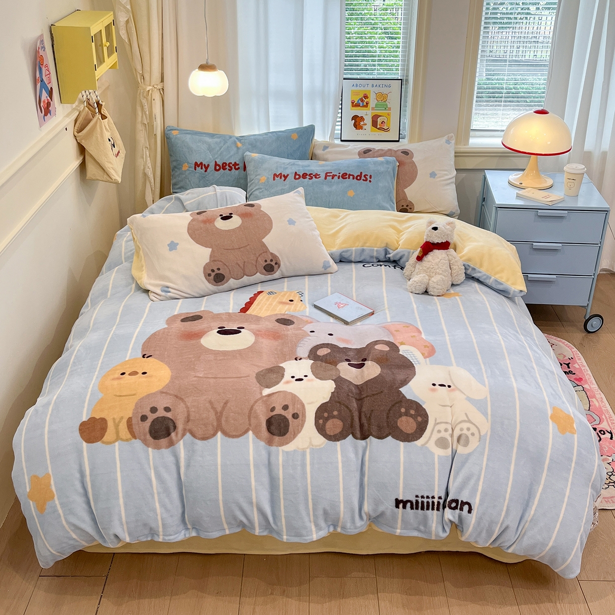 桃子家居 2025新品A类正版授权miiiiichan咪酱大版卡通数码印花加厚牛奶绒系列四件套 绒大版-咪酱奶油伙伴
