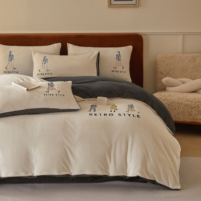 91家纺网 家纺一手货源 找家纺 ONE TWO ONE 121 新品【牛奶绒刺绣四件套】2025毛毯被子四件套单件床单被套床笠珊瑚绒牛奶绒冬被法兰绒兔毛绒 baby-深灰