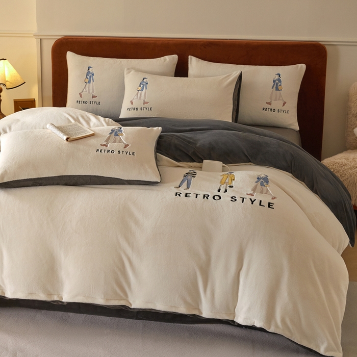 91家纺网 家纺一手货源 找家纺 ONE TWO ONE 121 新品【牛奶绒刺绣四件套】2025毛毯被子四件套单件床单被套床笠珊瑚绒牛奶绒冬被法兰绒兔毛绒 baby-深灰