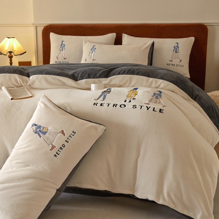 91家纺网 家纺一手货源 找家纺 ONE TWO ONE 121 新品【牛奶绒刺绣四件套】2025毛毯被子四件套单件床单被套床笠珊瑚绒牛奶绒冬被法兰绒兔毛绒 baby-深灰