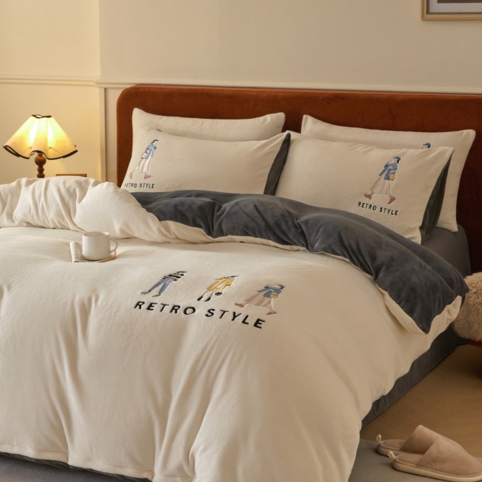 91家纺网 家纺一手货源 找家纺 ONE TWO ONE 121 新品【牛奶绒刺绣四件套】2025毛毯被子四件套单件床单被套床笠珊瑚绒牛奶绒冬被法兰绒兔毛绒 baby-深灰