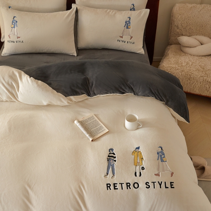 91家纺网 家纺一手货源 找家纺 ONE TWO ONE 121 新品【牛奶绒刺绣四件套】2025毛毯被子四件套单件床单被套床笠珊瑚绒牛奶绒冬被法兰绒兔毛绒 baby-深灰