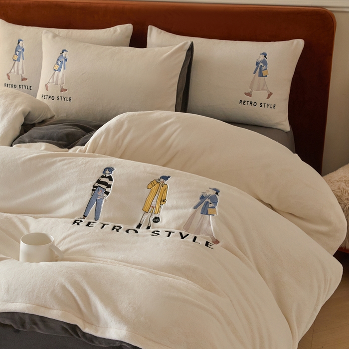 91家纺网 家纺一手货源 找家纺 ONE TWO ONE 121 新品【牛奶绒刺绣四件套】2025毛毯被子四件套单件床单被套床笠珊瑚绒牛奶绒冬被法兰绒兔毛绒 baby-深灰