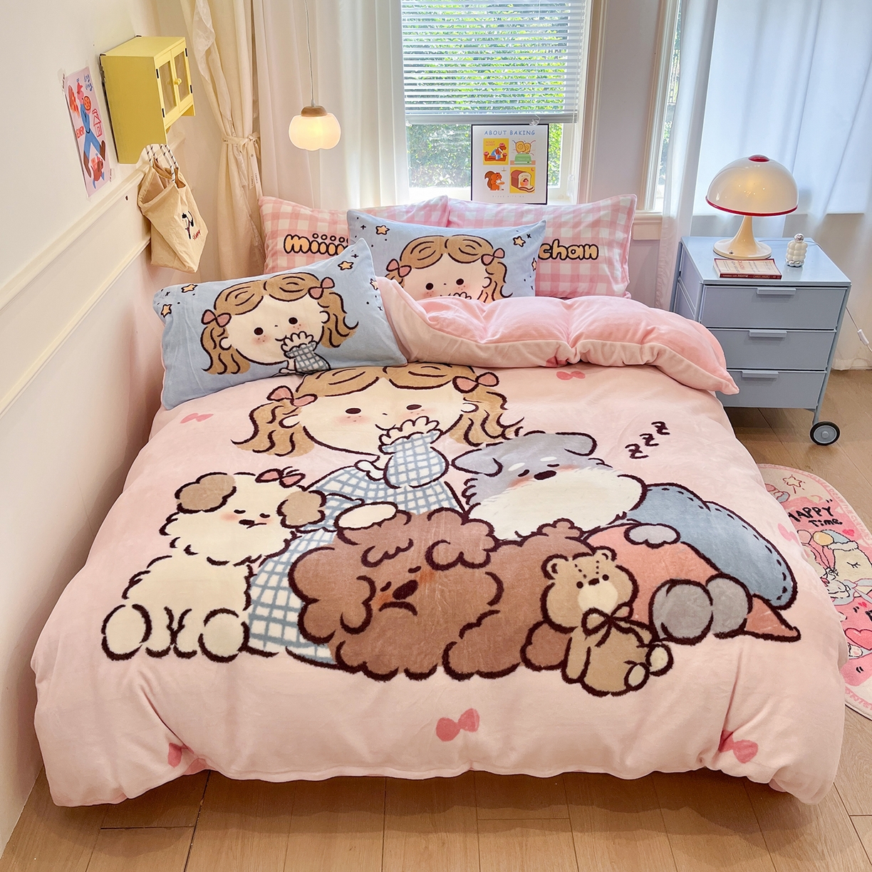 桃子家居 2025新品A类正版授权miiiiichan咪酱大版卡通数码印花加厚牛奶绒系列四件套 绒大版-咪酱晚安女孩
