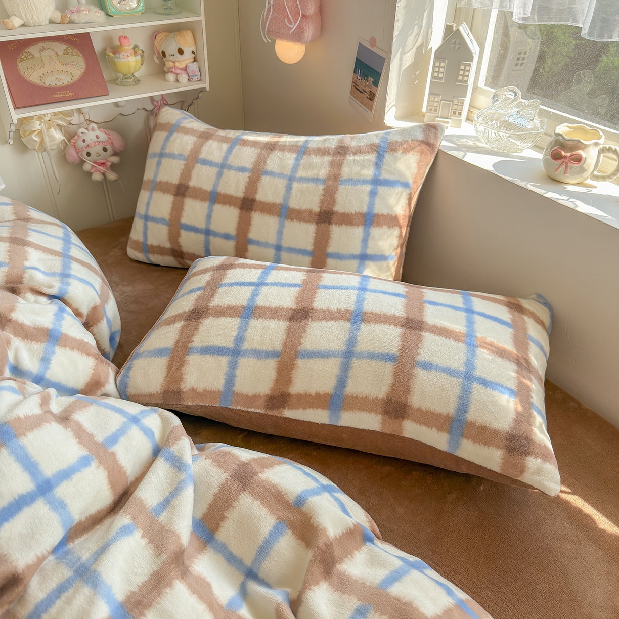 91家纺网 家纺一手货源 找家纺 罗亿家纺 2025新款ins小清新少女奶油卡通可爱加厚200克牛奶绒四件套【3.6公斤】（小红书推荐） 奶油小方