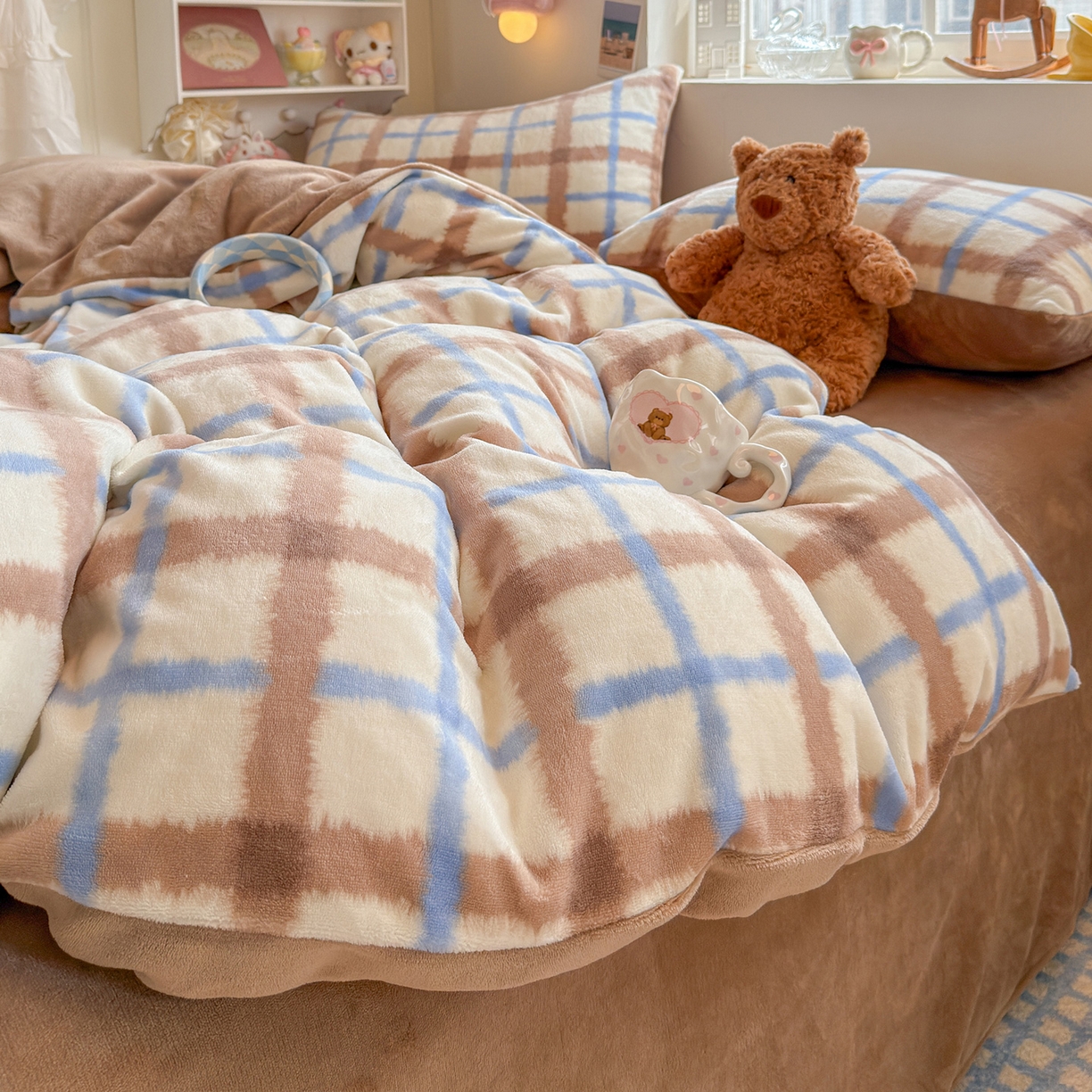 91家纺网 家纺一手货源 找家纺 罗亿家纺 2025新款ins小清新少女奶油卡通可爱加厚200克牛奶绒四件套【3.6公斤】（小红书推荐） 奶油小方