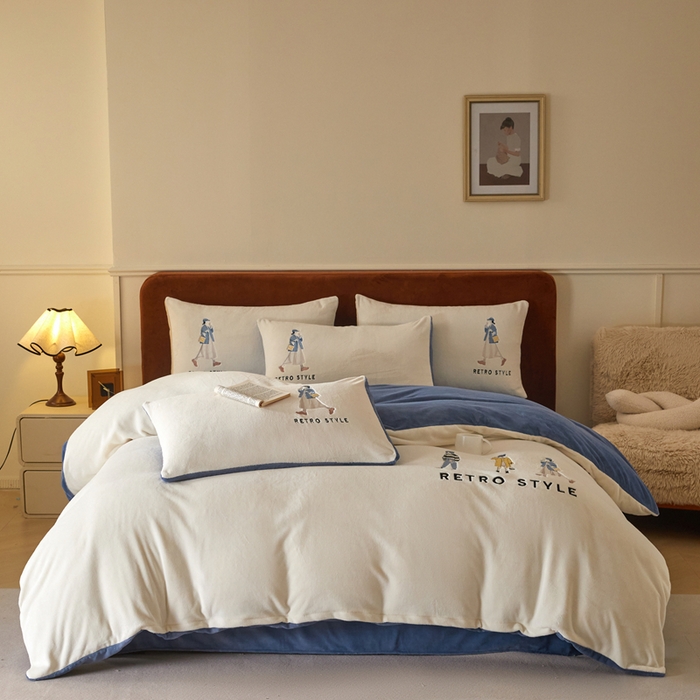 91家纺网 家纺一手货源 找家纺 ONE TWO ONE 121 新品【牛奶绒刺绣四件套】2025毛毯被子四件套单件床单被套床笠珊瑚绒牛奶绒冬被法兰绒兔毛绒 baby-雾兰