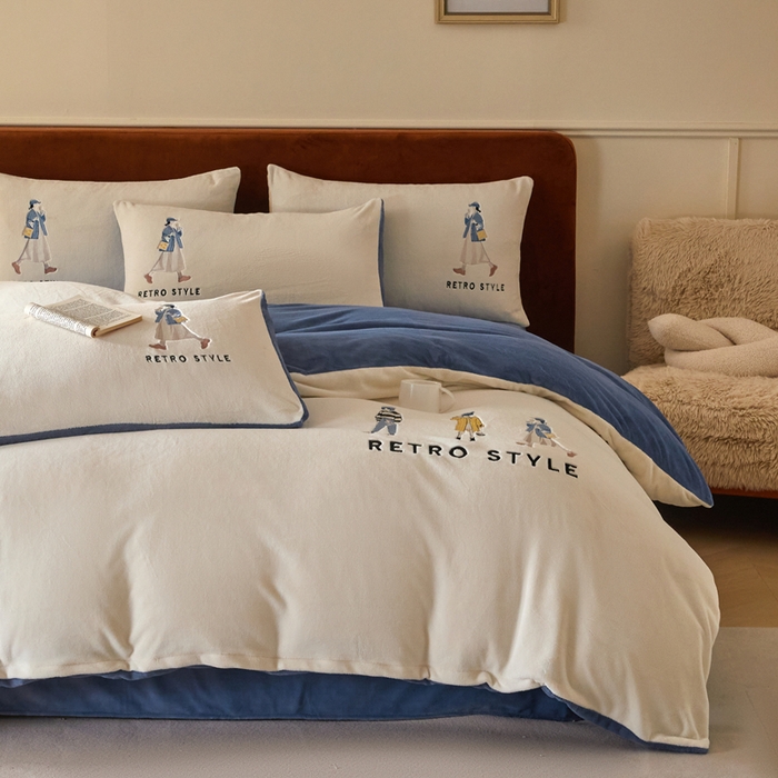 91家纺网 家纺一手货源 找家纺 ONE TWO ONE 121 新品【牛奶绒刺绣四件套】2025毛毯被子四件套单件床单被套床笠珊瑚绒牛奶绒冬被法兰绒兔毛绒 baby-雾兰