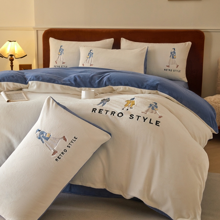 91家纺网 家纺一手货源 找家纺 ONE TWO ONE 121 新品【牛奶绒刺绣四件套】2025毛毯被子四件套单件床单被套床笠珊瑚绒牛奶绒冬被法兰绒兔毛绒 baby-雾兰