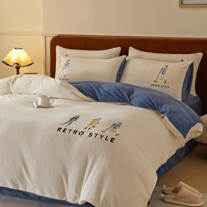 91家纺网 家纺一手货源 找家纺 ONE TWO ONE 121 新品【牛奶绒刺绣四件套】2025毛毯被子四件套单件床单被套床笠珊瑚绒牛奶绒冬被法兰绒兔毛绒 baby-雾兰