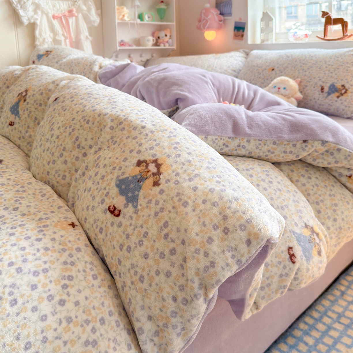 91家纺网 家纺一手货源 找家纺 罗亿家纺 2025新款ins小清新少女奶油卡通可爱加厚200克牛奶绒四件套【3.6公斤】（小红书推荐） 楠笙