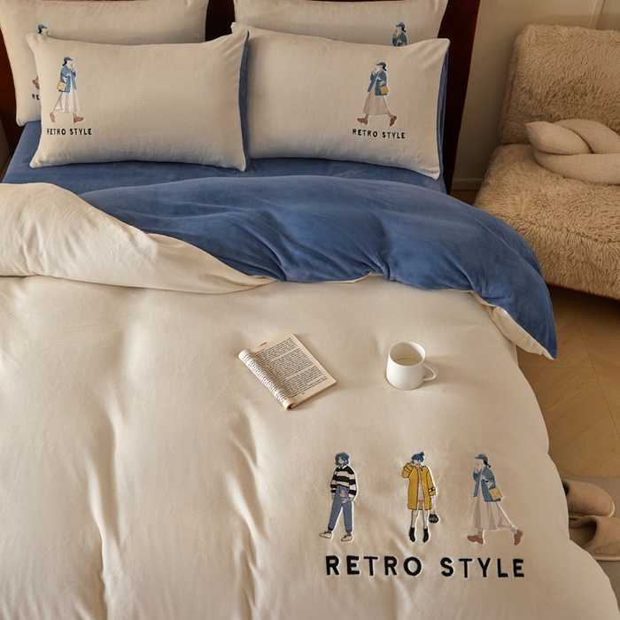 91家纺网 家纺一手货源 找家纺 ONE TWO ONE 121 新品【牛奶绒刺绣四件套】2025毛毯被子四件套单件床单被套床笠珊瑚绒牛奶绒冬被法兰绒兔毛绒 baby-雾兰