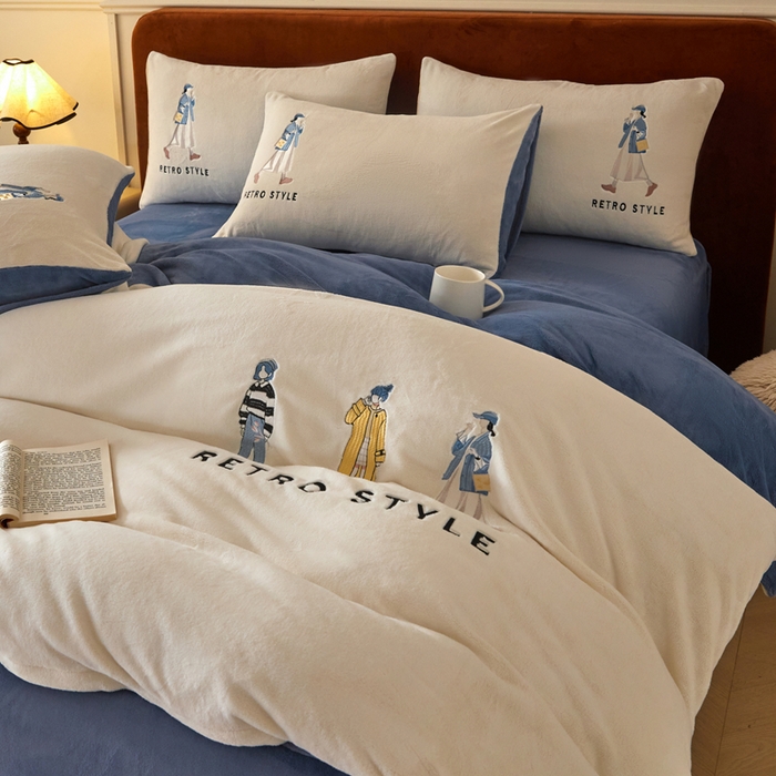 91家纺网 家纺一手货源 找家纺 ONE TWO ONE 121 新品【牛奶绒刺绣四件套】2025毛毯被子四件套单件床单被套床笠珊瑚绒牛奶绒冬被法兰绒兔毛绒 baby-雾兰