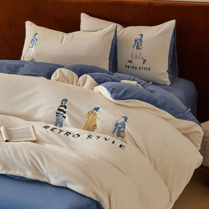 91家纺网 家纺一手货源 找家纺 ONE TWO ONE 121 新品【牛奶绒刺绣四件套】2025毛毯被子四件套单件床单被套床笠珊瑚绒牛奶绒冬被法兰绒兔毛绒 baby-雾兰