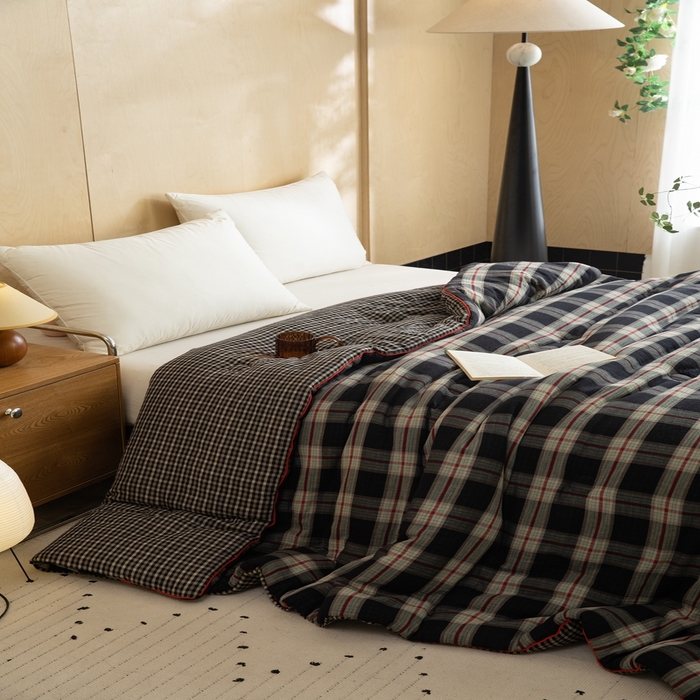 91家纺网 家纺一手货源 找家纺 棉小二-2025新款全棉色织提花被 黑大格