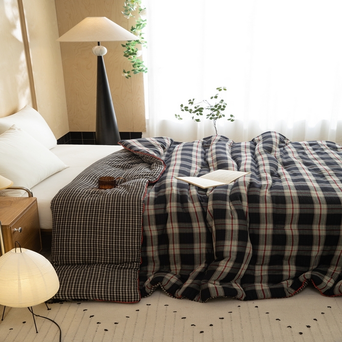 91家纺网 家纺一手货源 找家纺 棉小二-2025新款全棉色织提花被 黑大格