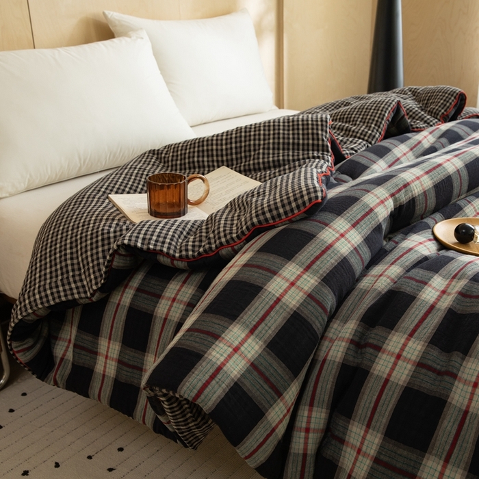 91家纺网 家纺一手货源 找家纺 棉小二-2025新款全棉色织提花被 黑大格