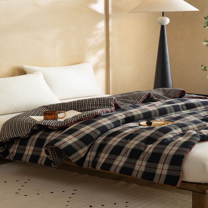 91家纺网 家纺一手货源 找家纺 棉小二-2025新款全棉色织提花被 黑大格