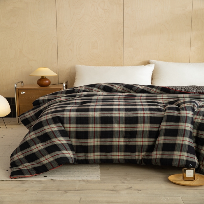 91家纺网 家纺一手货源 找家纺 棉小二-2025新款全棉色织提花被 黑大格