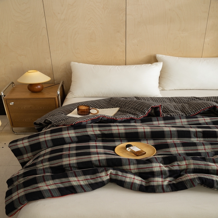 91家纺网 家纺一手货源 找家纺 棉小二-2025新款全棉色织提花被 黑大格