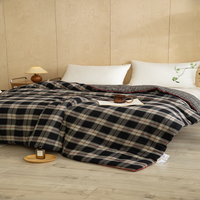 91家纺网 家纺一手货源 找家纺 棉小二-2025新款全棉色织提花被 黑大格