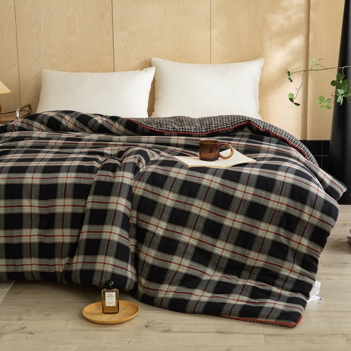 91家纺网 家纺一手货源 找家纺 棉小二-2025新款全棉色织提花被 黑大格