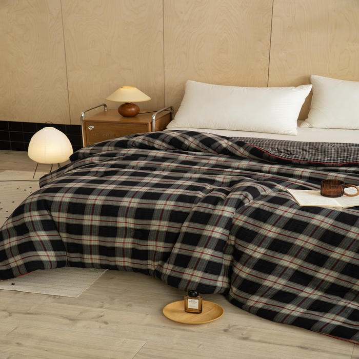 91家纺网 家纺一手货源 找家纺 棉小二-2025新款全棉色织提花被 黑大格