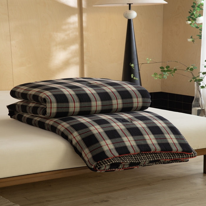 91家纺网 家纺一手货源 找家纺 棉小二-2025新款全棉色织提花被 黑大格