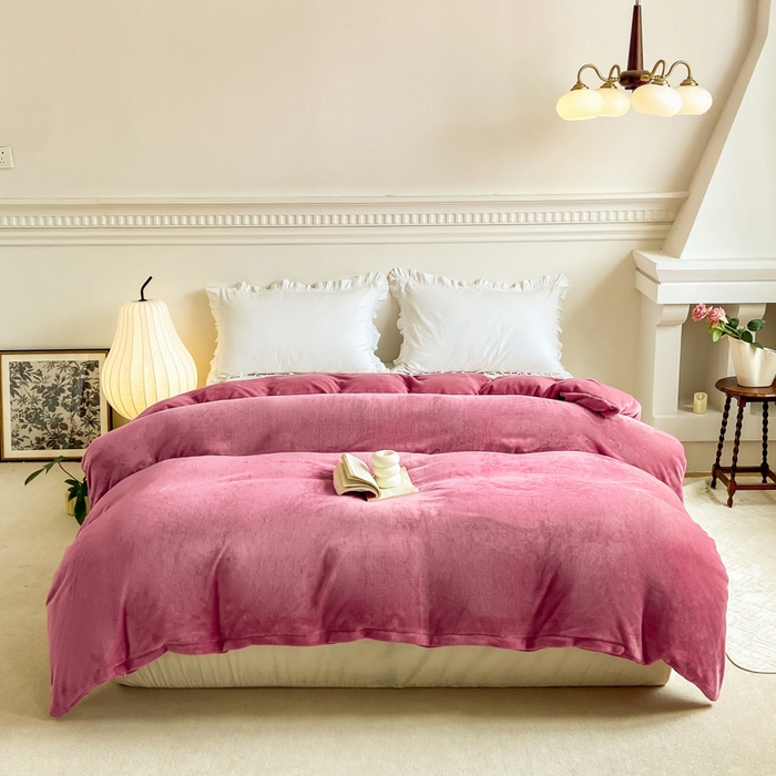 富馨莱 2025新款牛奶绒纯色双拼被套 绒樱花粉