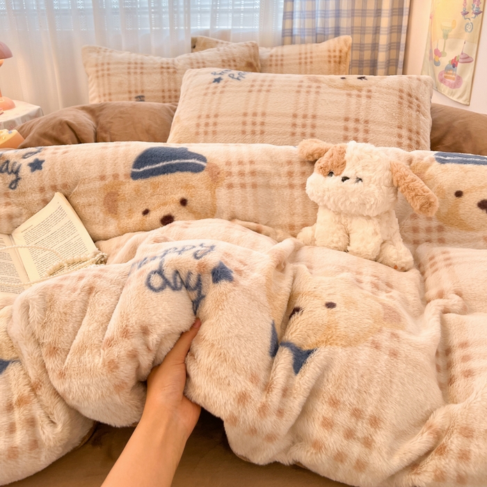 91家纺网 家纺一手货源 找家纺 （总）雅居纺家纺 2025新款保暖舒适兔绒印花四件套