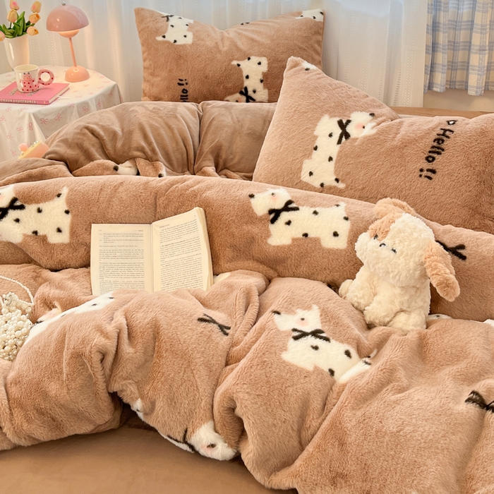 91家纺网 家纺一手货源 找家纺 雅居纺家纺 2025新款保暖舒适兔绒印花四件套 绅士高希地