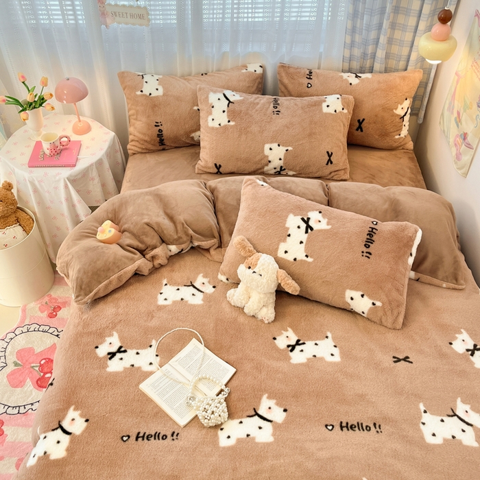 91家纺网 家纺一手货源 找家纺 雅居纺家纺 2025新款保暖舒适兔绒印花四件套 绅士高希地