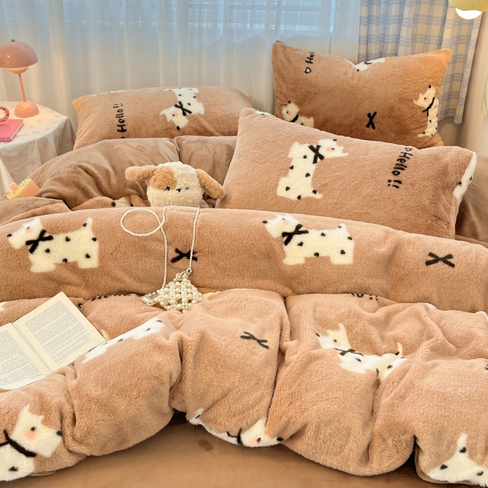 91家纺网 家纺一手货源 找家纺 雅居纺家纺 2025新款保暖舒适兔绒印花四件套 绅士高希地