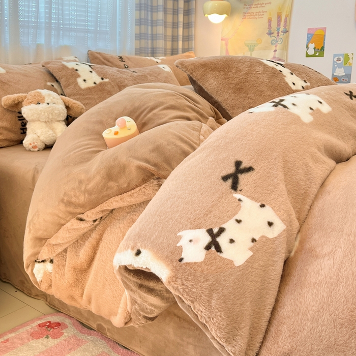 91家纺网 家纺一手货源 找家纺 雅居纺家纺 2025新款保暖舒适兔绒印花四件套 绅士高希地