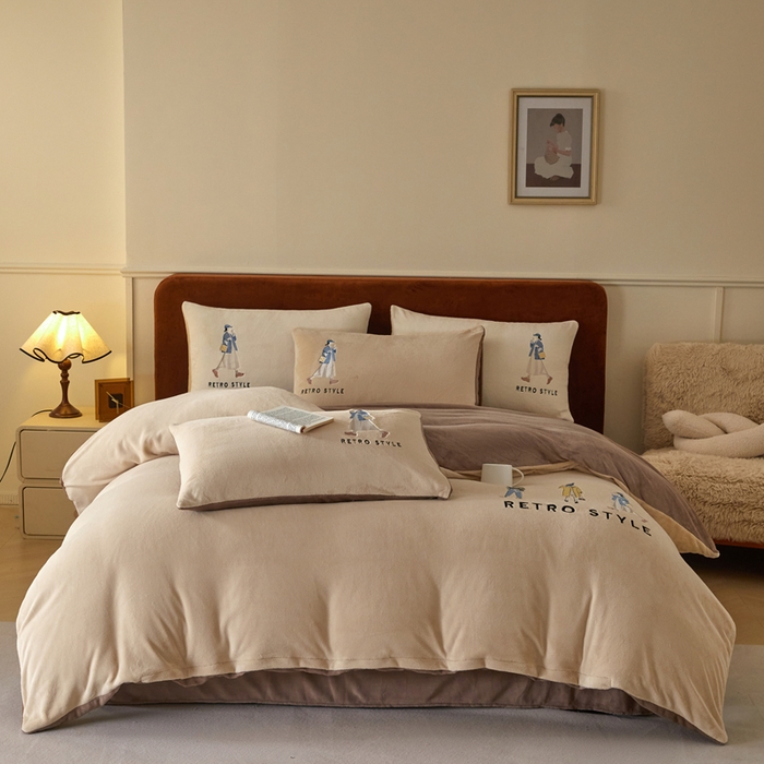 91家纺网 家纺一手货源 找家纺 ONE TWO ONE 121 新品【牛奶绒刺绣四件套】2025毛毯被子四件套单件床单被套床笠珊瑚绒牛奶绒冬被法兰绒兔毛绒 baby-棕咖