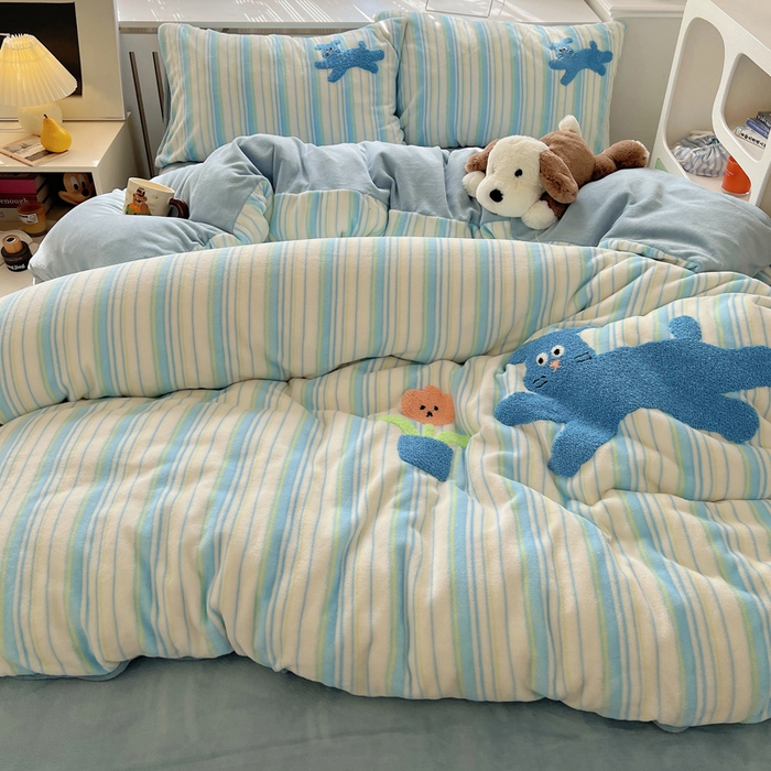 91家纺网 家纺一手货源 找家纺 雅居纺家纺 2025新款加厚牛奶绒毛巾绣卡通四件套 花盆小狗