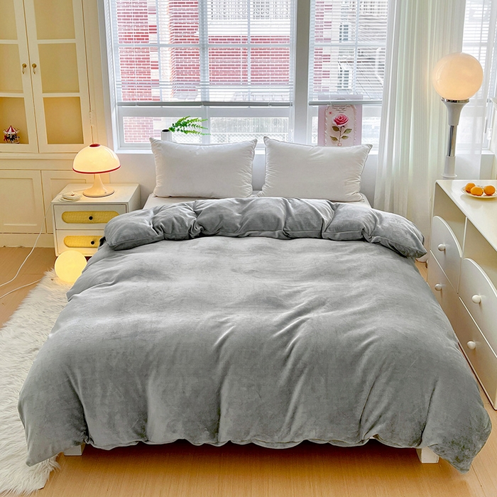 富馨莱 2025新款牛奶绒纯色双拼被套 绅士灰
