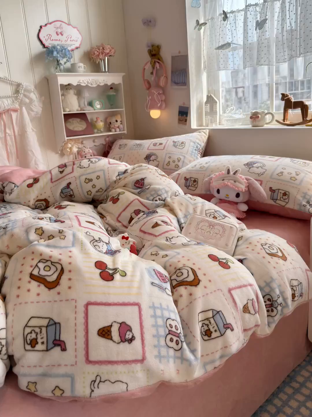 91家纺网 家纺一手货源 找家纺 罗亿家纺 2025新款ins小清新少女奶油卡通可爱加厚200克牛奶绒四件套【3.6公斤】（小红书推荐） 甜品屋