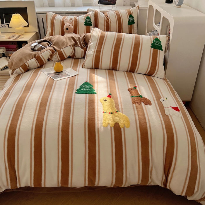 91家纺网 家纺一手货源 找家纺 雅居纺家纺 2025新款加厚牛奶绒毛巾绣卡通四件套 小羊坨