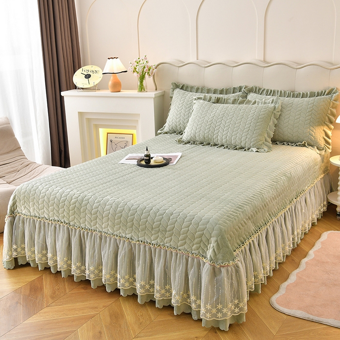 91家纺网 家纺一手货源 找家纺 铠畅家纺 2025新款丰眠系列牛奶绒床盖四件套 丰眠-海藻青