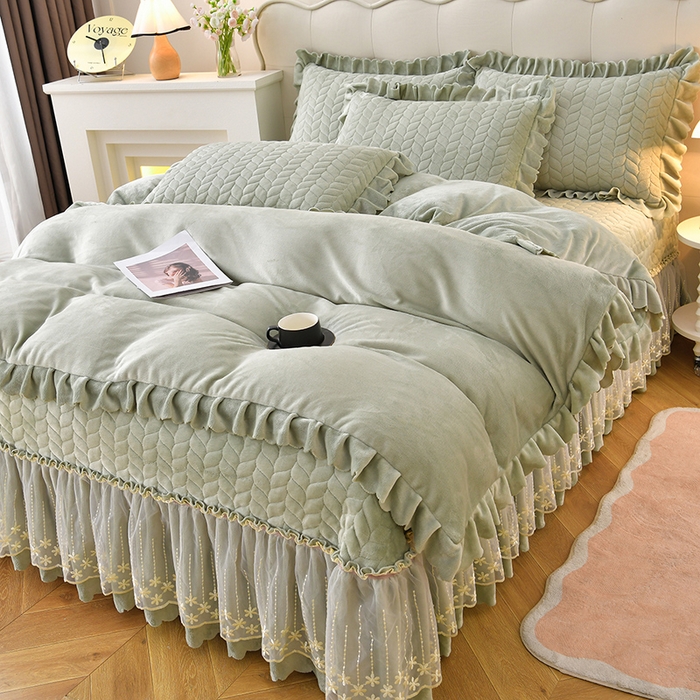 91家纺网 家纺一手货源 找家纺 铠畅家纺 2025新款丰眠系列牛奶绒床盖四件套 丰眠-海藻青