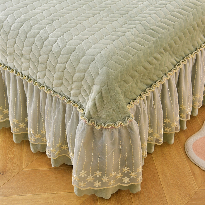 91家纺网 家纺一手货源 找家纺 铠畅家纺 2025新款丰眠系列牛奶绒床盖四件套 丰眠-海藻青