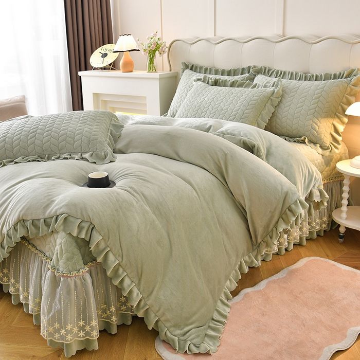 91家纺网 家纺一手货源 找家纺 铠畅家纺 2025新款丰眠系列牛奶绒床盖四件套 丰眠-海藻青