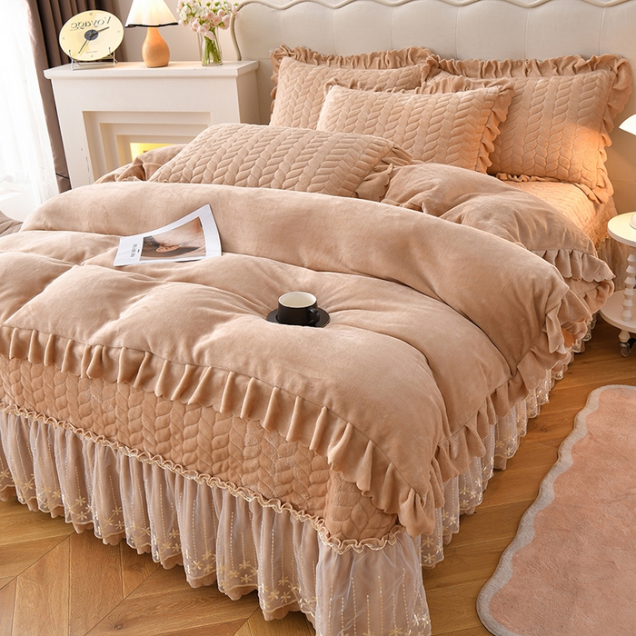 91家纺网 家纺一手货源 找家纺 铠畅家纺 2025新款丰眠系列牛奶绒床盖四件套 丰眠-奶油咖