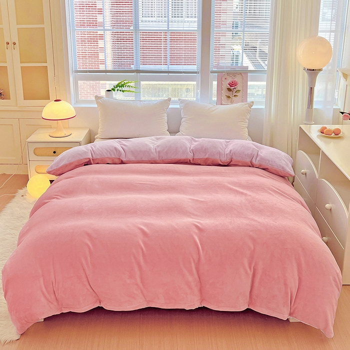 富馨莱 2025新款牛奶绒纯色双拼被套 双拼蜜桃粉+糯紫